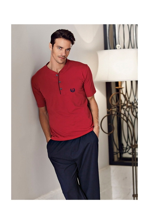 Ekru ve Pembe Renkli 3'lü Pijama Takımı Perin 1003 - Bordo