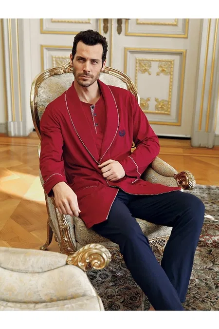 Ekru Pembe Renkli 5Li Pijama Robdöşambır Seti Perin 1090 - Bordo