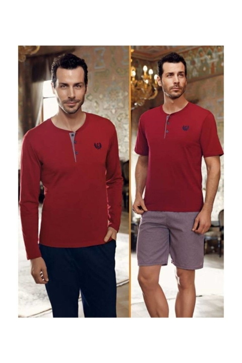 Ekru ve Pembe 5Li Pijama Robdöşambır Seti Perin 1095 - Bordo