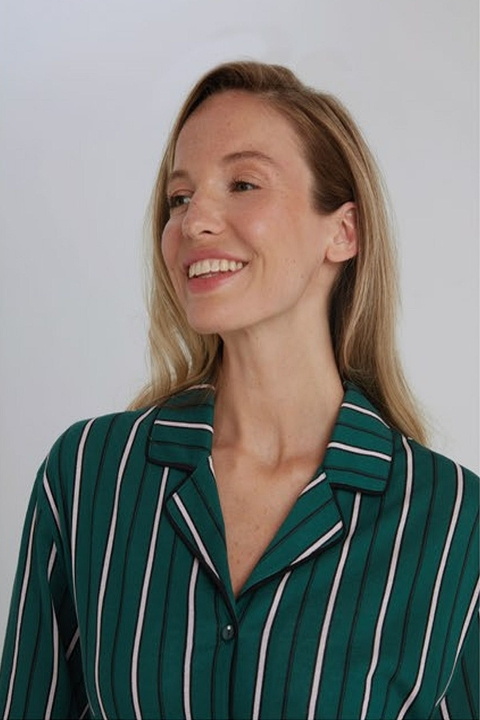 Eros Çizgili Gömlek Yaka Kadın Pijama Takımı Eros 31500 - Görsel 2