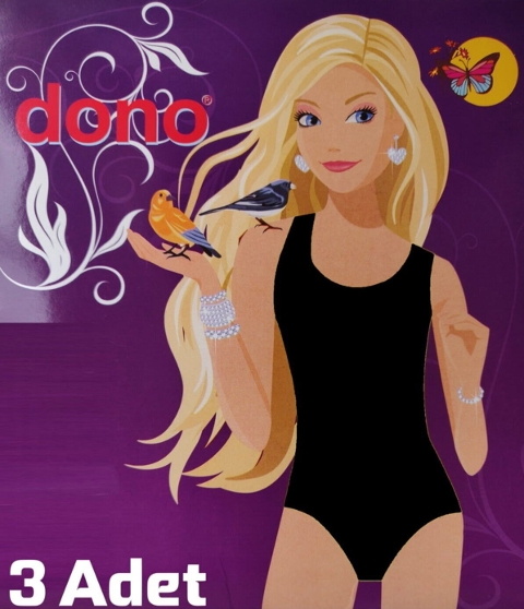 Kalın Askılı Pamuklu Body 3 Adet Dono 3320 - Siyah