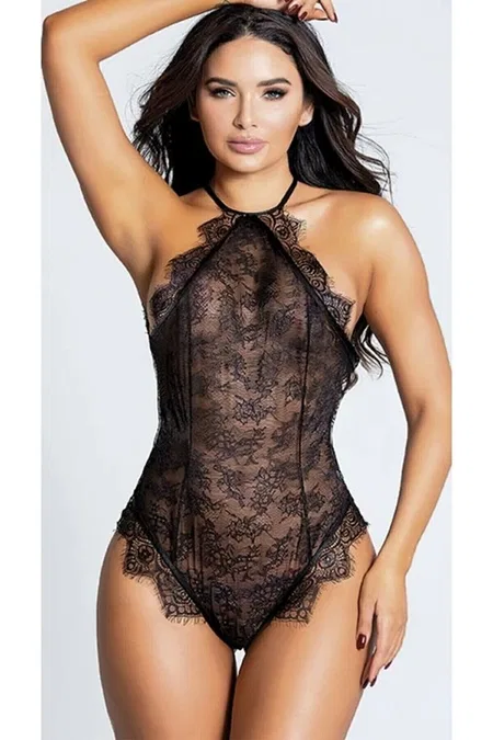 Şeffaf Dantel Dikiş Detaylı Fantezi Body For Dreams 8259 - Siyah