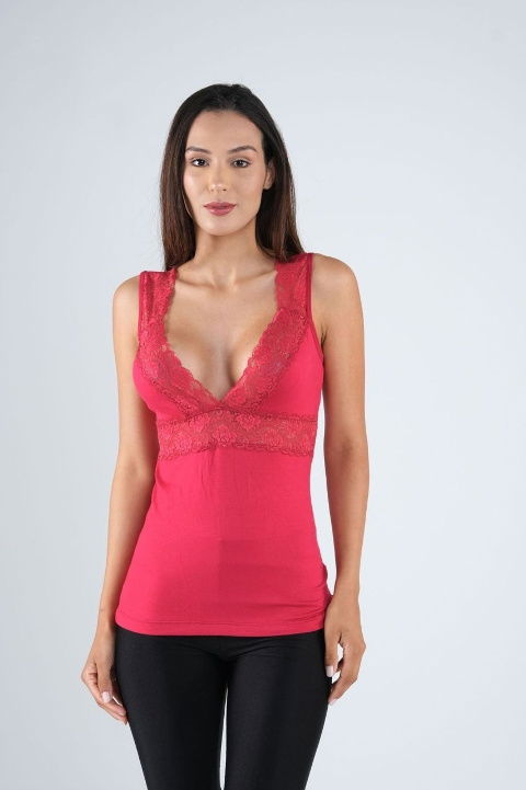 Derin V Yaka Dantelli Kadın Atlet Defnem 5215