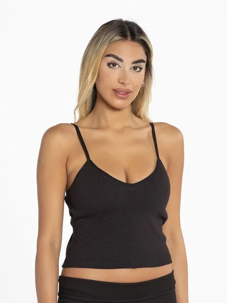 Fitilli Pedli İnce Askılı Kadın Crop Defnem 8102 - Siyah