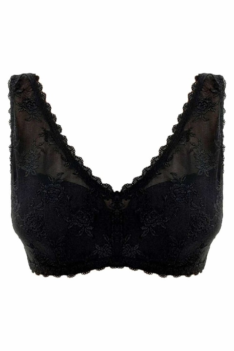 Dantel Detaylı Desteksiz Kalın Askılı Sütyen NBB 370 - Siyah