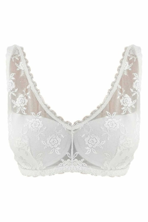 Dantel Detaylı Desteksiz Kalın Askılı Sütyen NBB 370 - Beyaz