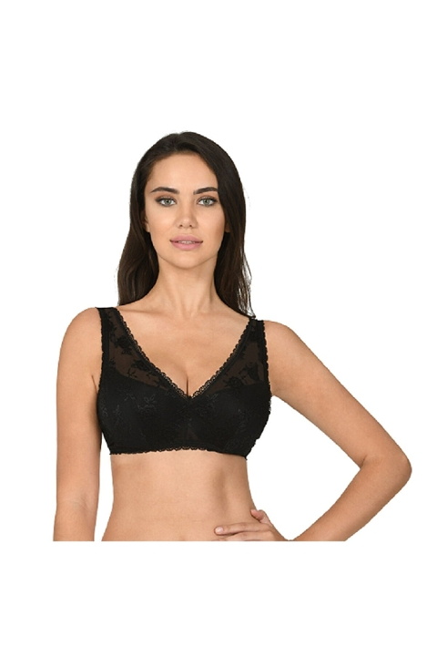 Dantel Detaylı Desteksiz Kalın Askılı Sütyen NBB 370 - Siyah