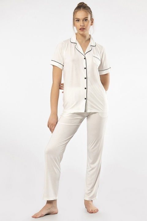 Yumuşak Viskon Kısa Kollu Kadın Pijama Takımı Türen 3368 - 2