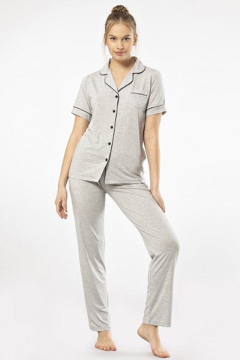 Gri Viskon Polyester Kısa Kollu Kadın Pijama Takımı Türen 3368 - Gri