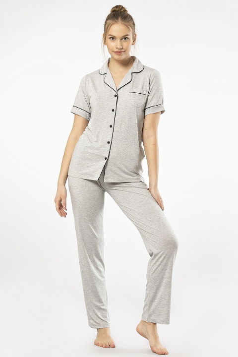 Gri Viskon Polyester Kısa Kollu Kadın Pijama Takımı Türen 3368
