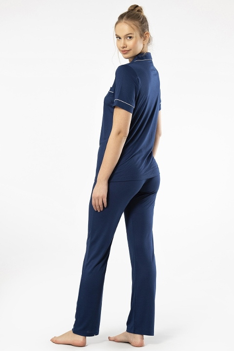 Lacivert Viskon Kısa Kollu Kadın Pijama Takımı Türen 3368 - Lacivert