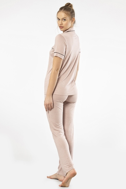 Viskon Polyester Kısa Kollu Kadın Pijama Takımı Türen 3368 - Pudra