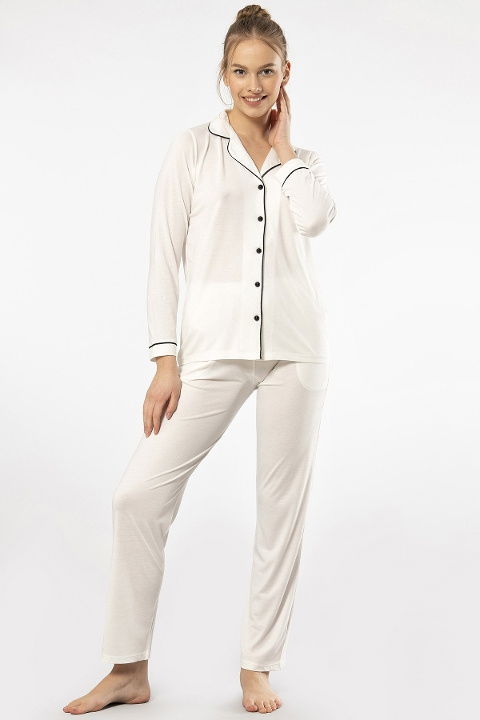 Gömlek Yaka Uzun Kollu Kadın Pijama Takım Viskon Polyester Türen 3365