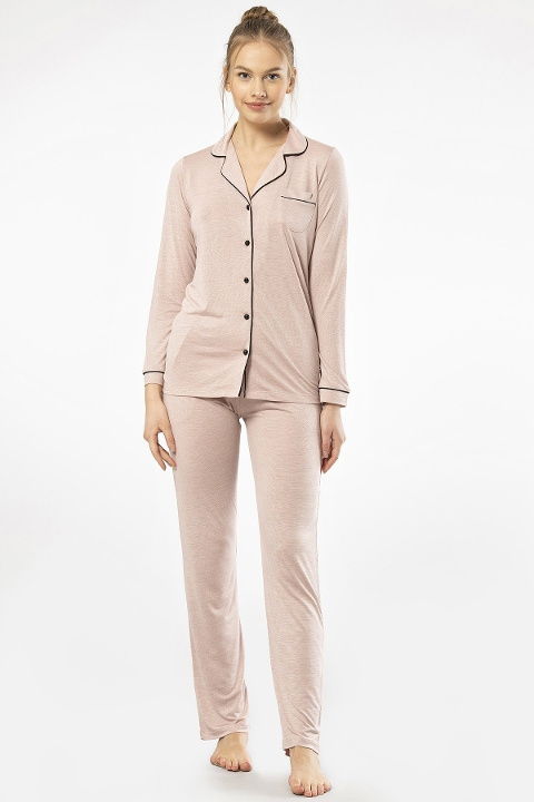 Düğmeli Uzun Kollu Kadın Pijama Takımı Viskon Polyester Türen 3365 - 2