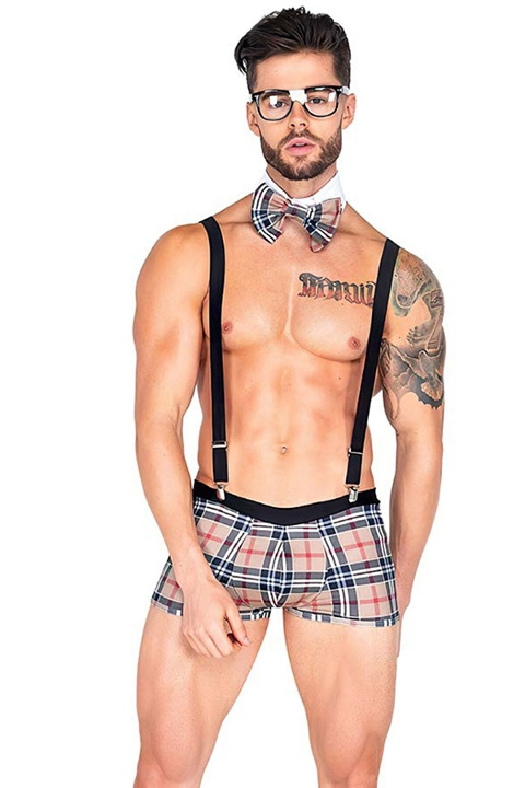 Ekose Desenli Polyester Likra Boxerlı Askılı Kostüm For Dreams 9000 - Görsel