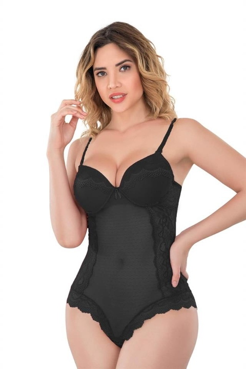 Dantelli Push Up Esnek Body Emay 176 - Siyah