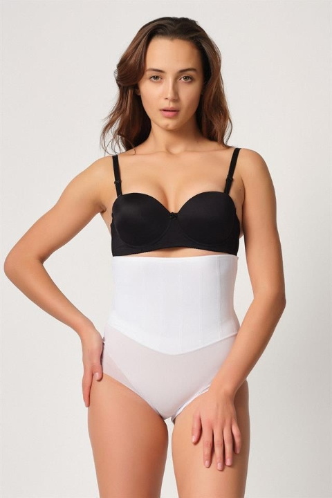 Kademeli Kompresyonlu Tüllü Karyokalı Korse Emay 2945 - Beyaz