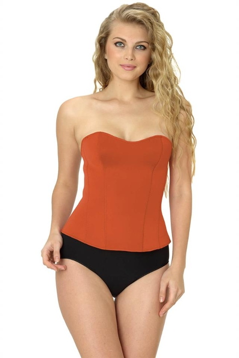 Balensiz Dantel Detaylı Uzun Kesim Büstiyer Emay 9155 - Turuncu