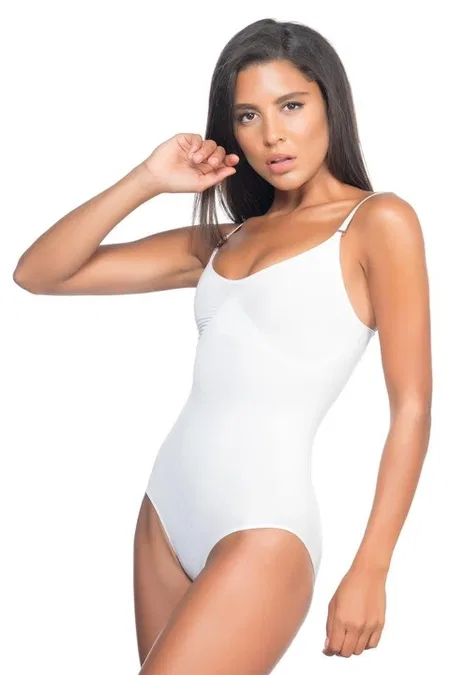 Desenli Yüksek Bel Slip Body Korse Emay 2072 - Beyaz
