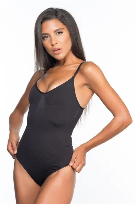 Desenli Yüksek Bel Slip Body Korse Emay 2072 - Siyah