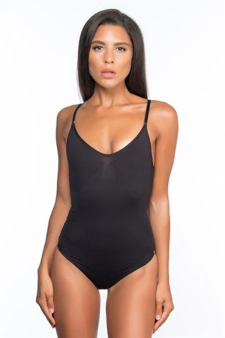 Desenli Yüksek Bel Slip Body Korse Emay 2072 - Siyah
