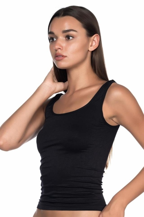 Dikişsiz Kalın Askılı Pamuklu Atlet Emay 5002 - Siyah