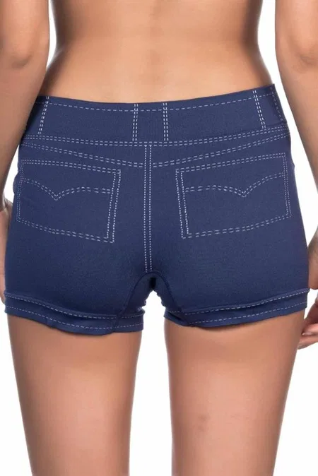 Dikişsiz Yüksek Bel Kadın Boxer Şort Emay 3802 - Mavi