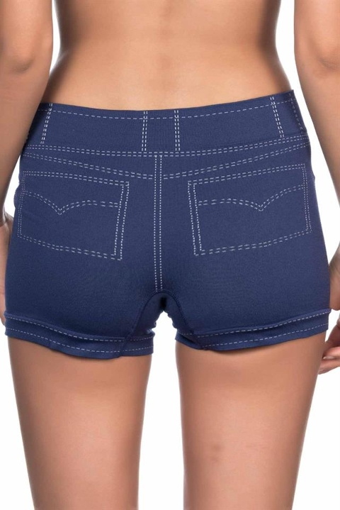 Dikişsiz Yüksek Bel Kadın Boxer Şort Emay 3802 - Mavi