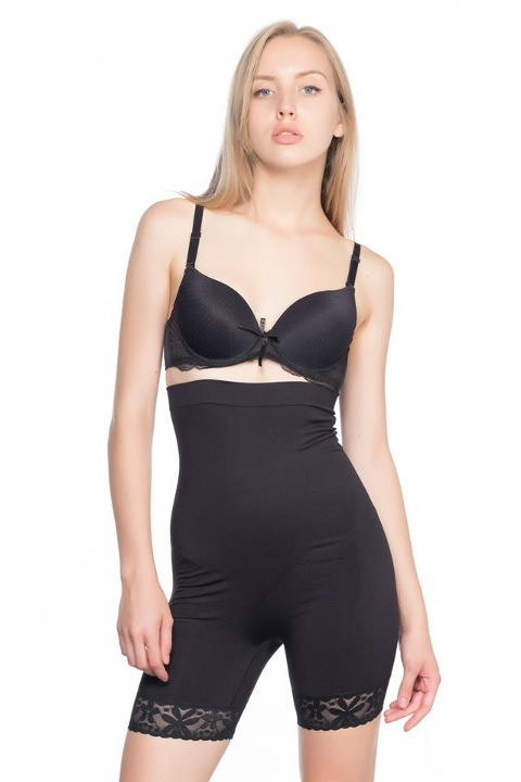 Dikişsiz Paça Dantelli Boxer Korse Emay 2027 - Siyah