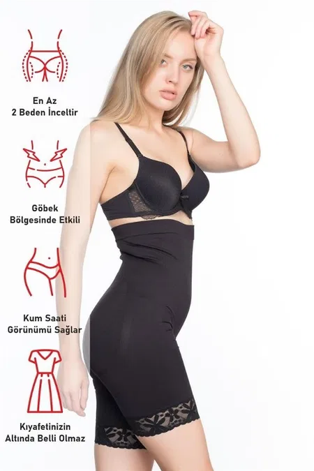 Dikişsiz Paça Dantelli Boxer Korse Emay 2027 - Siyah