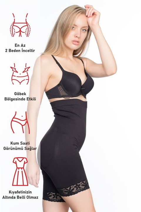 Dikişsiz Paça Dantelli Boxer Korse Emay 2027 - Siyah