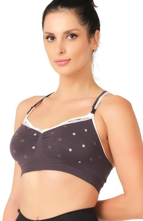 Pamuklu Astar ve Tek Elle Açılabilen Klipsli Emzirme Sütyeni Emay 5310 - Antrasit