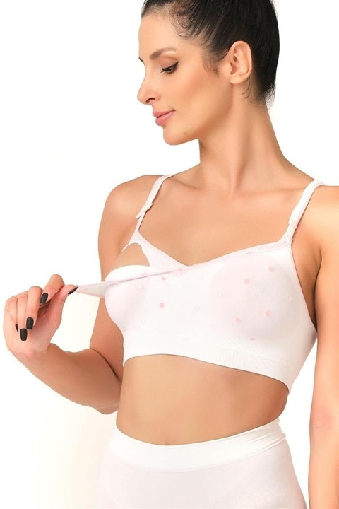 Pamuklu Astar ve Tek Elle Açılabilen Klipsli Emzirme Sütyeni Emay 5310 - Beyaz