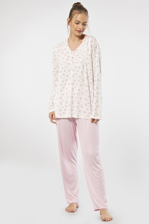 Viskon ve Polyester Uzun Kollu Kadın Pijama Takımı Türen 3366 - Pembe