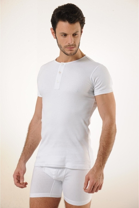 Pamuklu Düğmeli Kol Erkek Atlet HMD 505 - 2