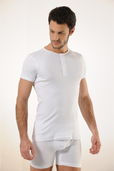 Pamuklu Düğmeli Kol Erkek Atlet HMD 505 - Beyaz