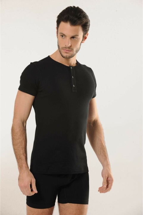 Düğmeli Kollu Pamuklu Atlet HMD 506 - Siyah