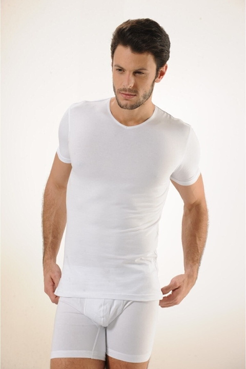 Pamuklu Likralı V Yaka Atlet HMD 702 - Beyaz