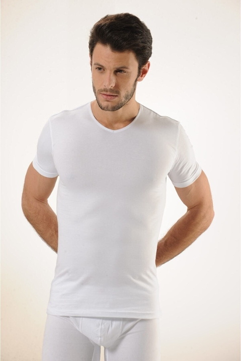 Pamuklu Likralı V Yaka Atlet HMD 702 - Beyaz