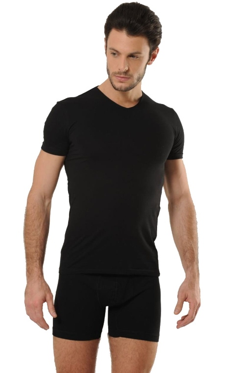 Pamuk Elastan V Yaka Erkek Atlet HMD 703 - Siyah