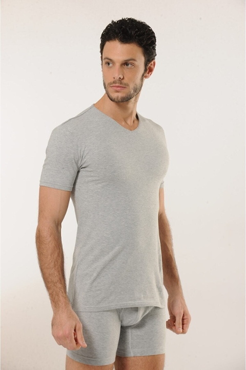 Pamuk Elastan V Yaka Erkek Atlet HMD 703 - Gri