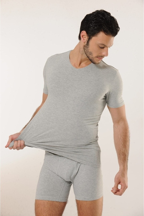 Pamuk Elastan V Yaka Erkek Atlet HMD 703 - Gri
