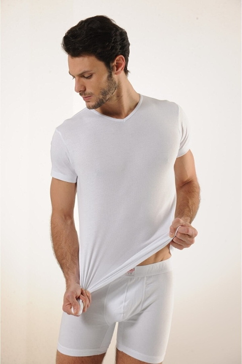 V Yaka Pamuklu Ribana Atlet HMD 509 - Beyaz