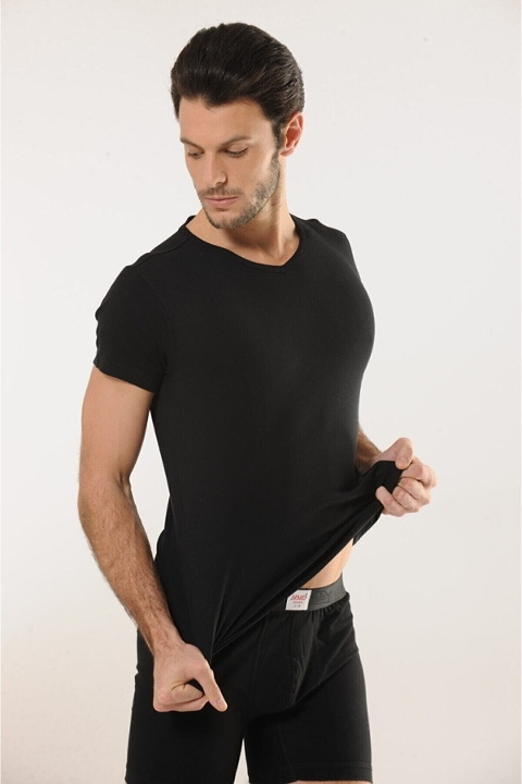 V Yaka Ribana Atlet Pamuklu HMD 510 - Siyah