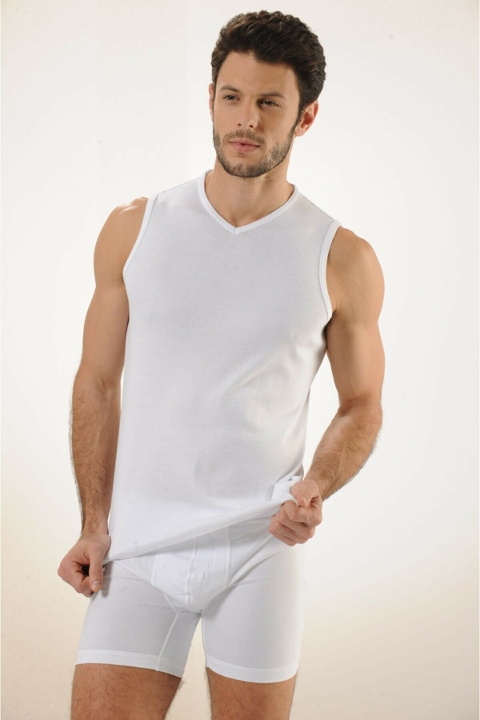 Ribana V Yaka Pamuklu Atlet HMD 513 - Beyaz