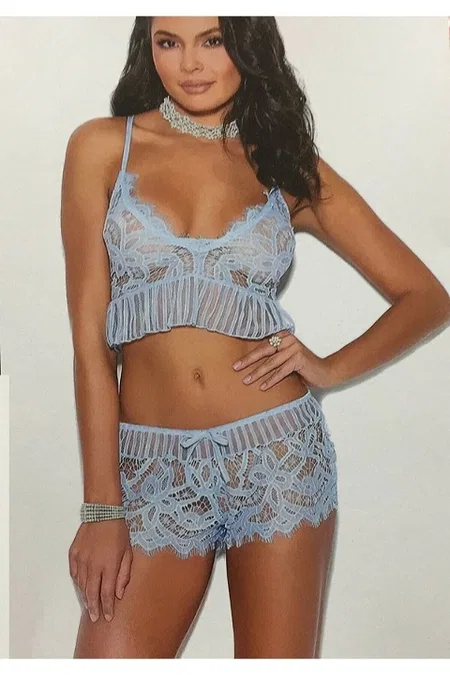 Mavi Dantel Detaylı Fantezi Büstiyer Takım For Dreams 8260 - Mavi