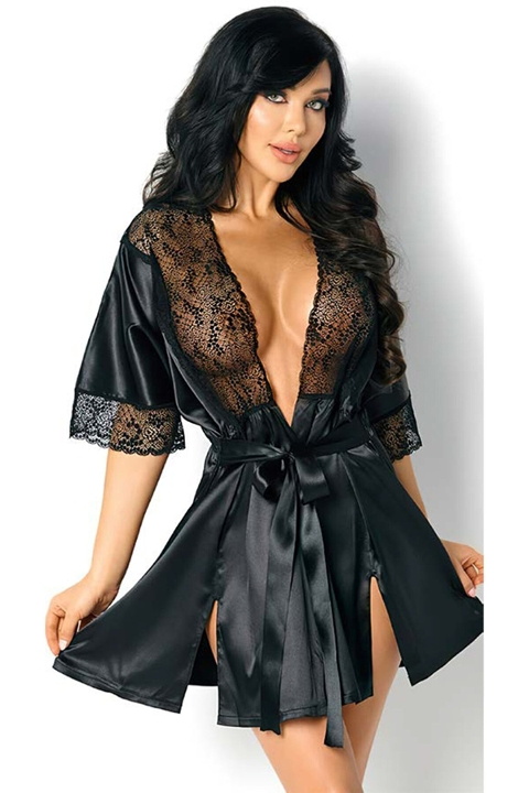 Dantel Tül Detaylı Kısa Gecelik For Dreams 8357 - Siyah