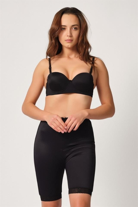 Fermuarlı Paçalı Pop Up Korse Siyah Emay 2838 - Siyah