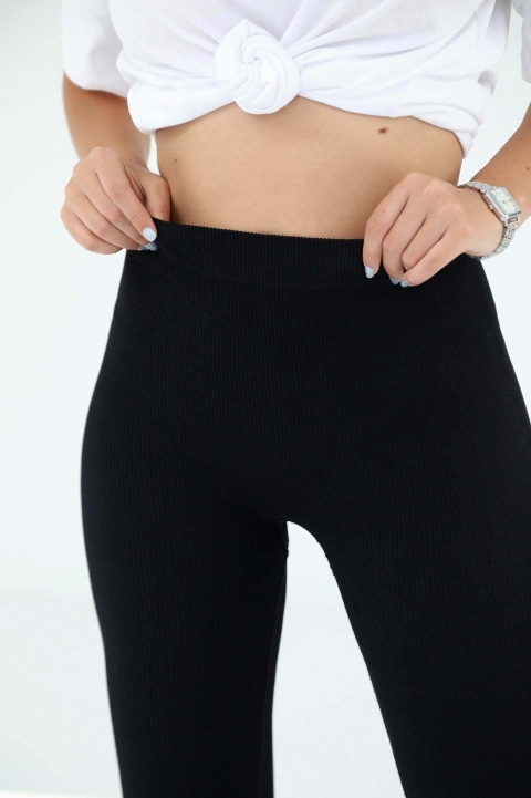 Yüksek Bel Esnek Fitilli Spor Tayt Elite Life 444 - Siyah