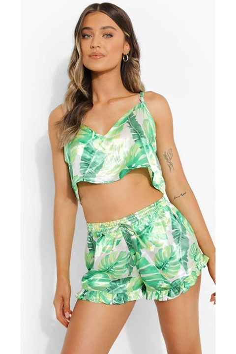 Dantel Detaylı Kadın Fantezi Şort Takımı For Dreams 8326 - Yeşil